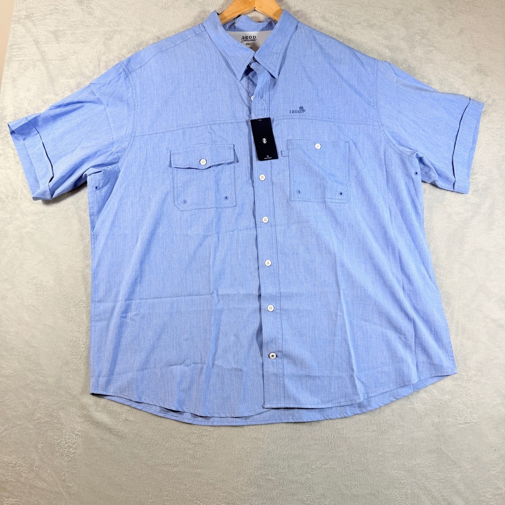 IZOD Saltwater Men's‎ Fishing Shirt Short Sleeve Cornflower Blue Tall 2XLT NWT